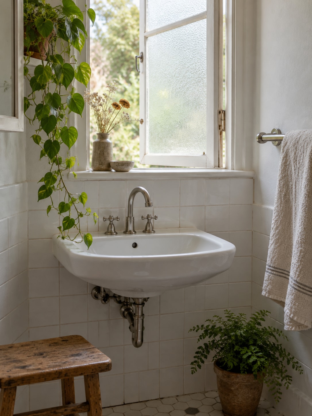 Bright airy bathroom with open window