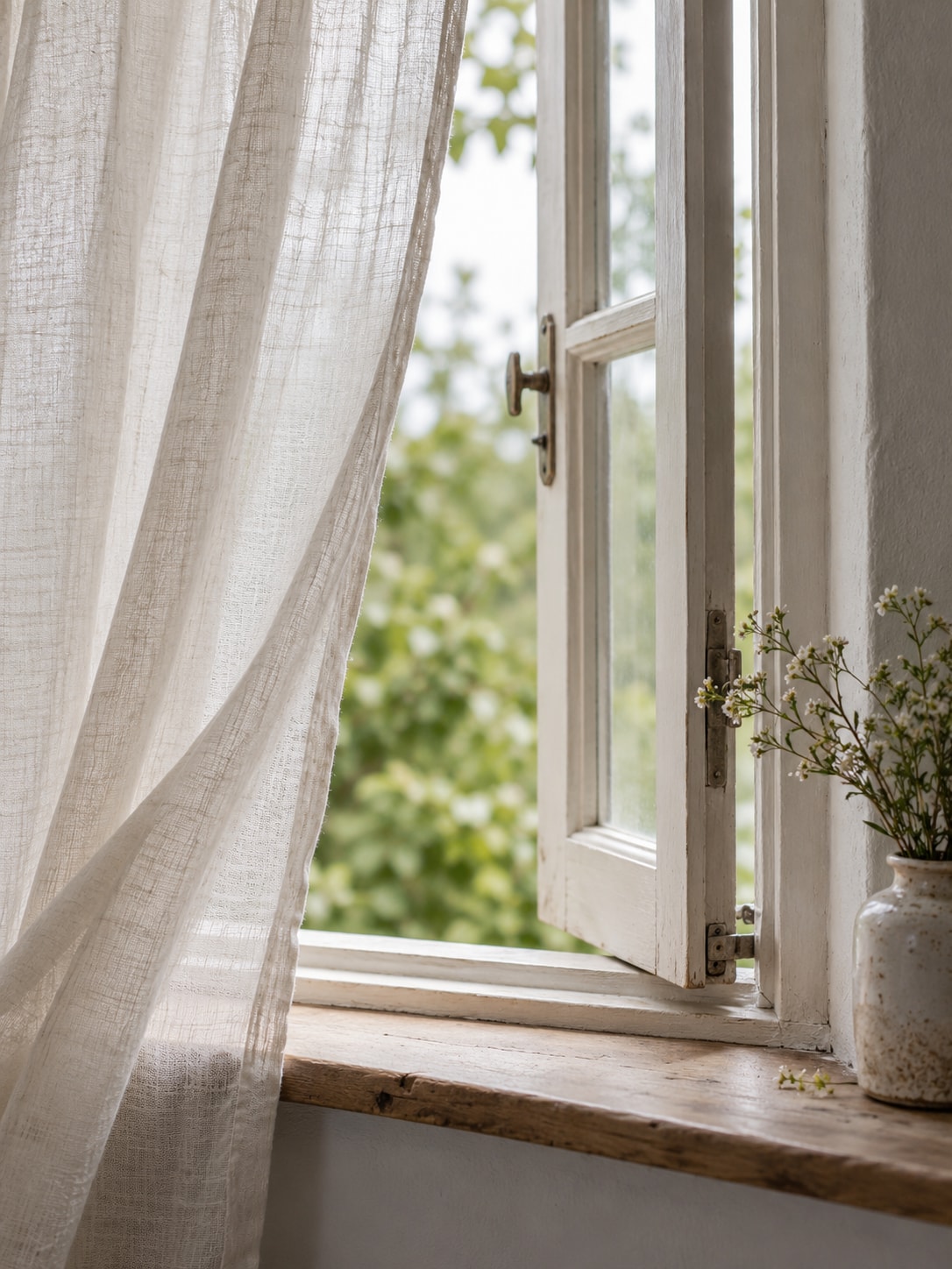 Open Window with Linen Curtain